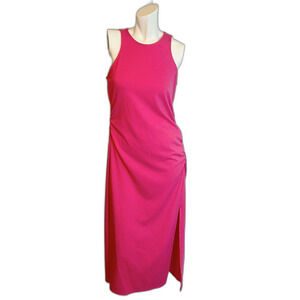 A New Day Hot Pink Midi Dress Sleeveless Ruched Barbiecore Women's Size M